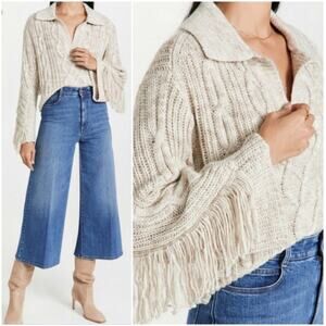Jonathan Simkhai Kara Fringe Knit Polo‎ in Tan Melange Size Small
